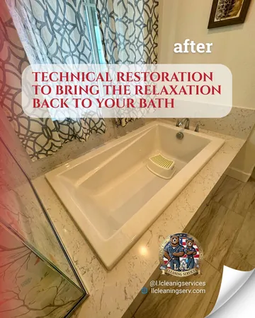 Instagram post by L&L Cleaning: Soap scum, stubborn hard water stains, and grime buildup on tiles and tub surfaces completely ruin your bathroom's comfort and are incredibly tough to